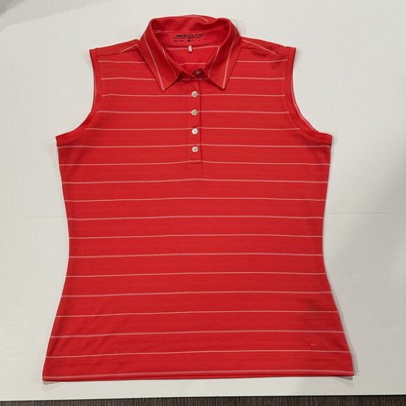 Nike Golf Women’s Active Dri-fit Coral White Striped Polo Tank Top Medium - Picture 1 of 10